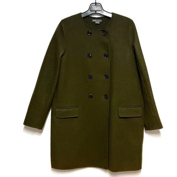 Vince Olive Double Breasted  Lightweight Spring Wool Trench Coat Sz M - Picture 2 of 5